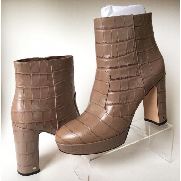 KATE SPADE Barrett Snake Print Round Toe Platform Leather Booties Beige (Size 6) - Picture 5 of 12